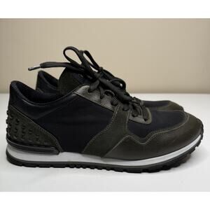 TOD'S Spoiler Runner Sneaker Mens 8 Green Suede Leather Studded Lace Up Designer